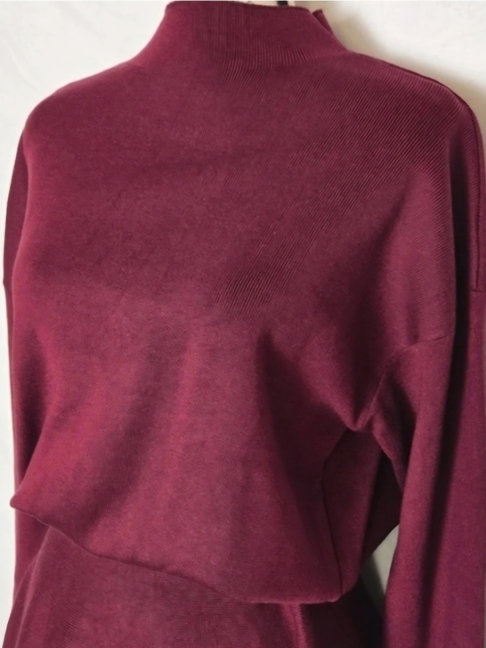 Burgundy Mock Neck Sweater Dress Fit Flare Skater Knit Mini Long Sleeve L - Picture 2 of 5
